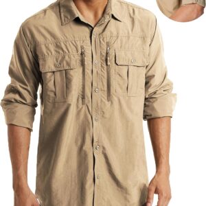 MAGCOMSEN Men’s UPF 50+ Sun Protection Shirts, Button Down Long Sleeve Shirt for Hiking, Fishing, Safari