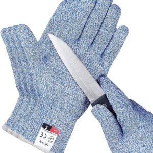 DEYAN 2 Pairs Cut Resistant Gloves, Blue Food Grade Kitchen Cutting Gloves, Level 5 Hand Protection for Cutting Meat, Dicing Vegetable, Oyster Shucking, Fish Fillet Processing (Large)