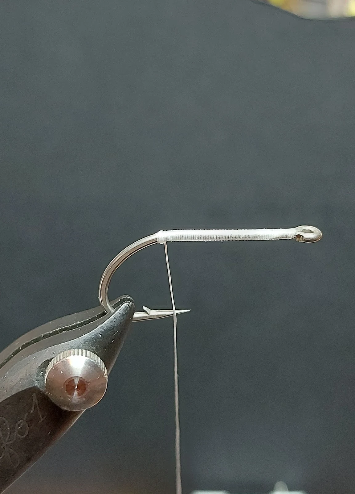 A white thread base laid along the Clyde Estuary Shrimp hook