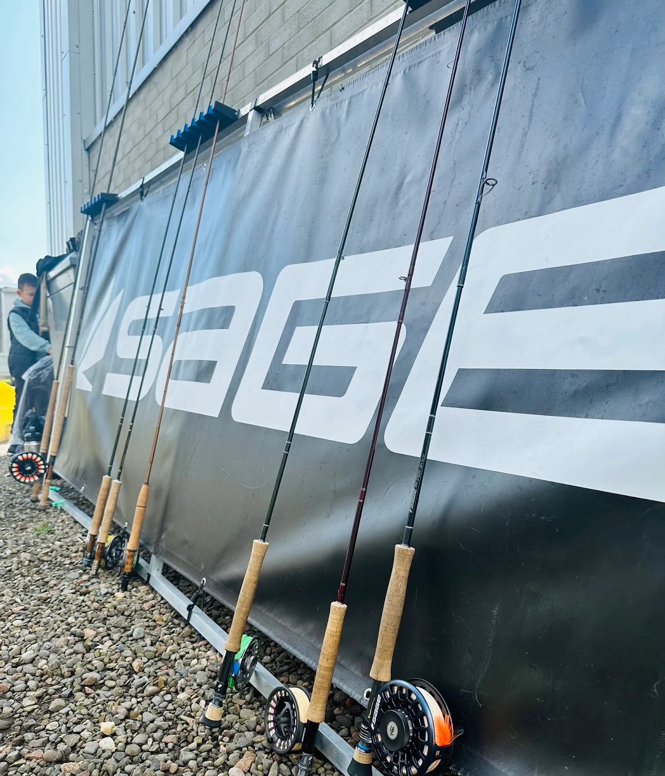 Visitors can try a selection of single and double-handed outfits throughout the weekend. Sage rods and RIO lines ready to try beside the casting pond